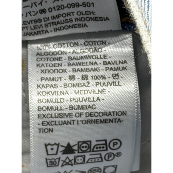 Levi's 94 Baggy Wide Leg Jeans Womens Measured 30x30 Blue Light Wash Distressed - Picture 8 of 9